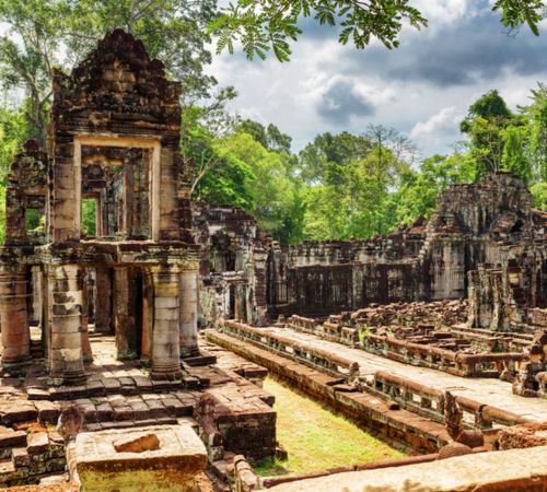 The stone pathways and ancient gopura entrance ruins of Baphuon temple in Angkor Thom near Blanc Smith Hotel in Siem Reap.