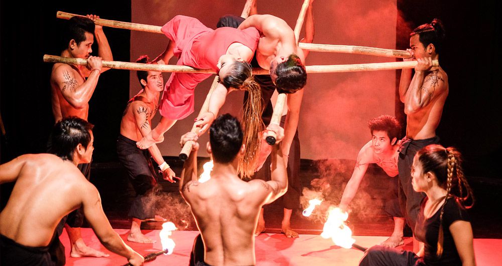 A dramatic theatrical circus performance by Phare artists in Siem Reap, a top-rated local attraction.